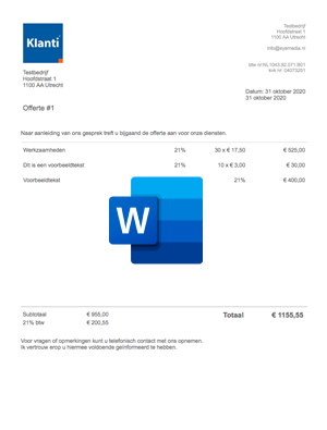 Offerte voorbeeld in Word